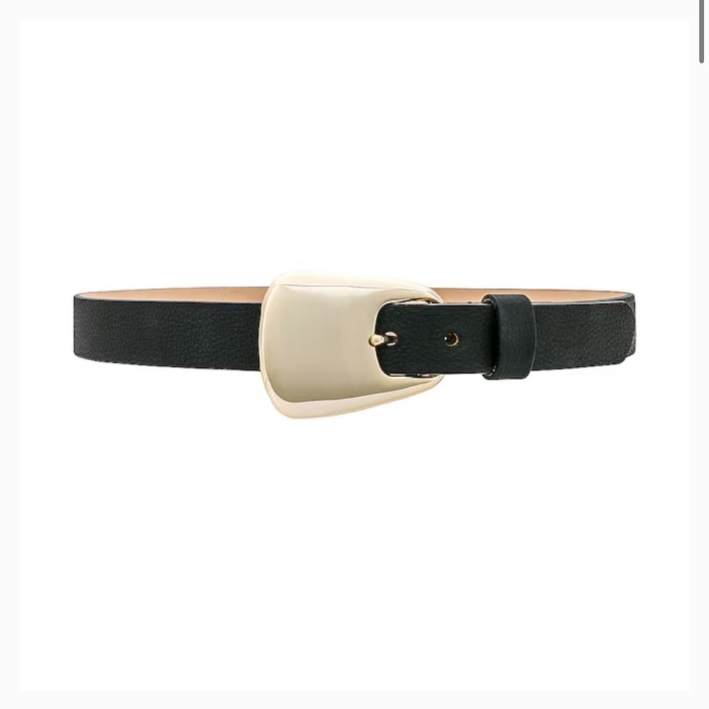 Black Leather Belt with Gold Asymmetric Buckle